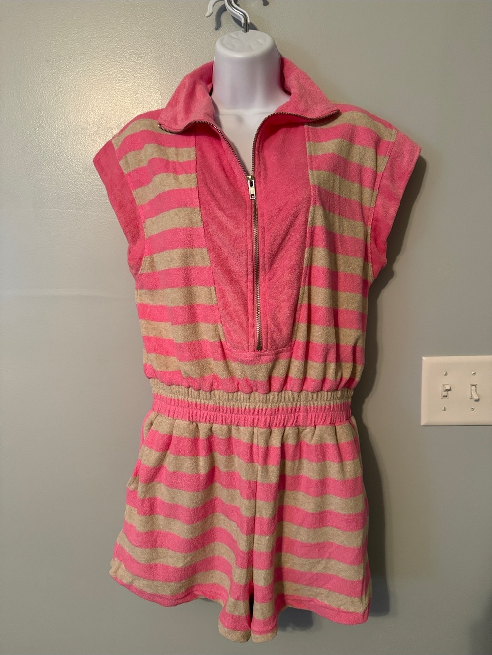 Umgee Pink and Cream Striped Terry Romper